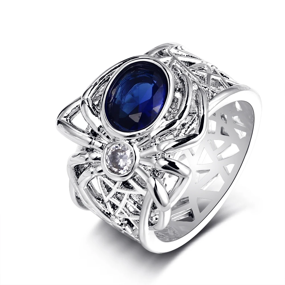 Bague Ringen Топ бренд паук серебро 925 ювелирные изделия сапфир драгоценный камень кольца для женщин мужские винтажные панк вечерние ювелирные изделия кольца Подарки