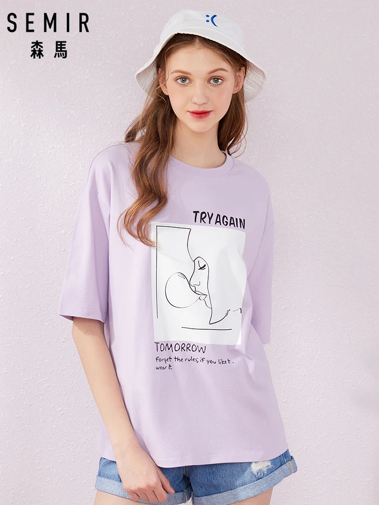 SEMIR футболка с коротким рукавом женская 2019 летняя новая длинная хлопковая