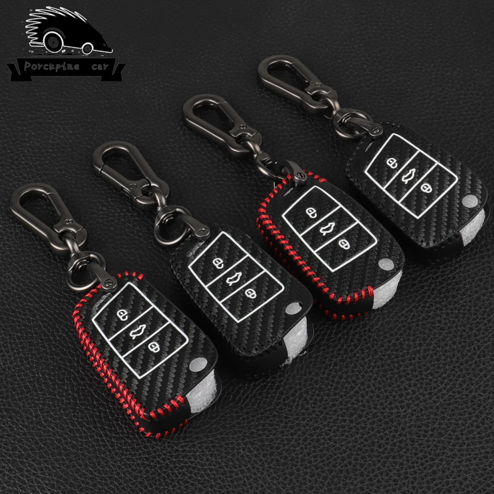 Кожаный чехол для ключей из углеродного волокна Volkswagen VW Golf 7 GTI R MK7 Tiguan 2017 Skoda Octavia A7