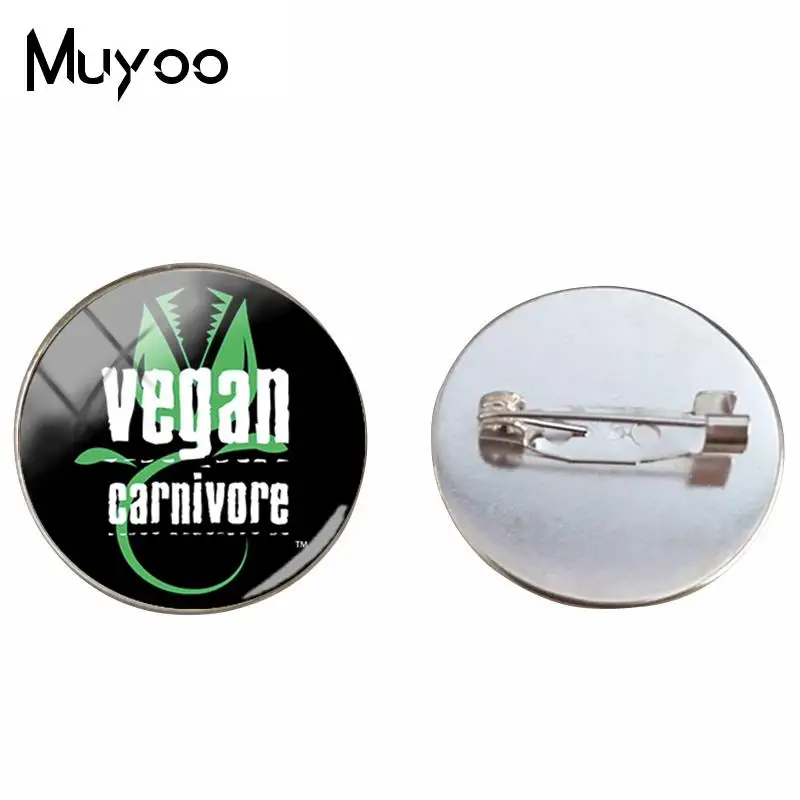 Веганский логотип броши Egetarian диета Go органические ювелирные изделия Круглый Брошь Pin Черный Многослойные булавки стекло кабошон Art Pin