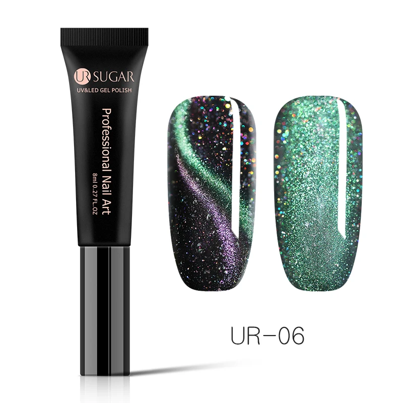 UR-06 Ur Sugar 8 мл Гель-лак для использования с магнитом лак 3D кошачий глаз эффект замочить от голографического лазерного сияющего маникюра ногтей Гель-лак - Цвет: UR-06