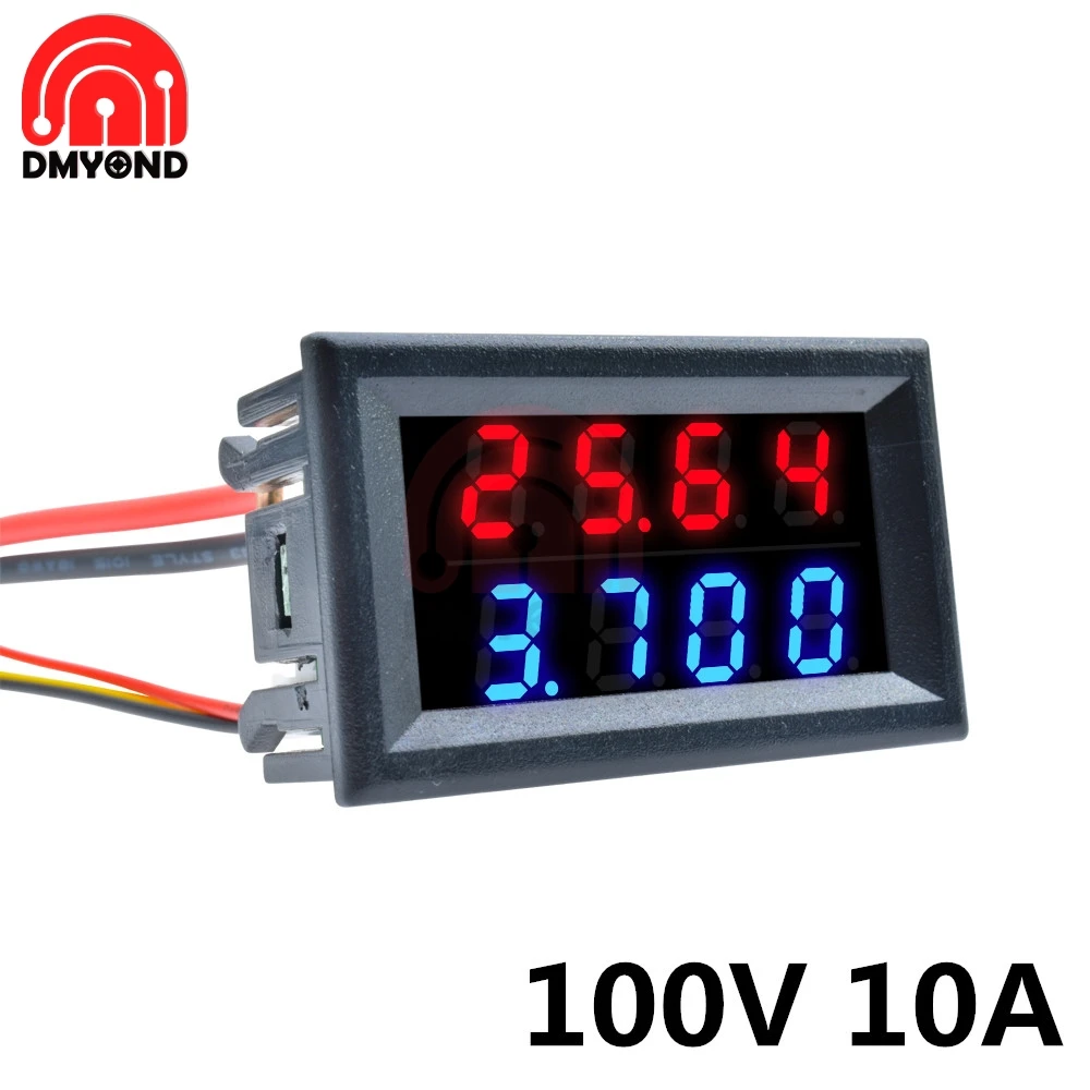 100V 10A Цифровой вольтметр Амперметр постоянного тока 100 в/200 в 10 А, 4 бита, 0,28 дюйма, 5 проводов, измеритель напряжения, тока, источник питания, красный, синий, светодиодный, двойной дисплей - Цвет: 100V 10A