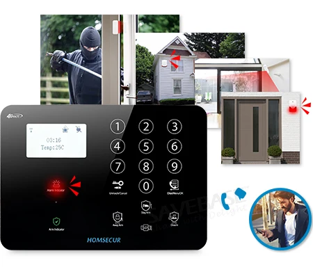 HOMSECUR Беспроводной и проводной 4G/3G/GSM LCD Домашняя сигнализация Система с тревожной кнопкой