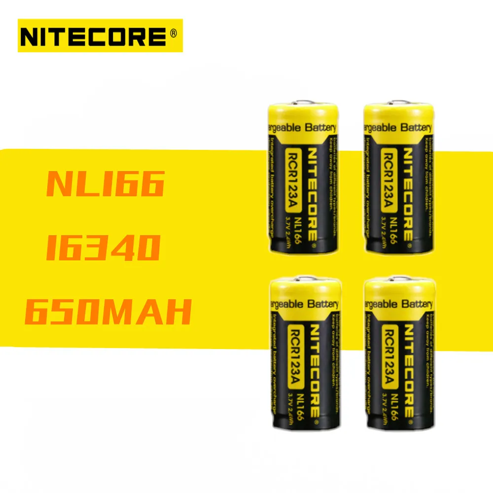 4 шт. 100% оригинальный перезаряжаемый литий ионный аккумулятор Nitecore NL166 RCR123 3 7 в 650