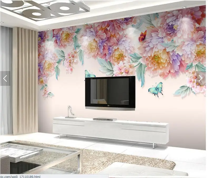 Пользовательские Розовые Обои свежие цветочные бабочки fresco для гостиной спальни