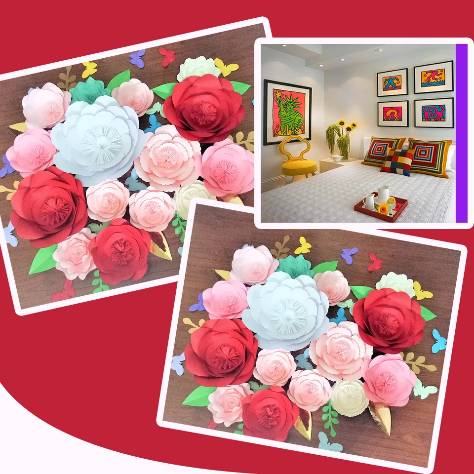 2018 DIY гигантские бумажные цветы backdrop15 шт. листья 12 бабочки 15 декор для свадьбы и