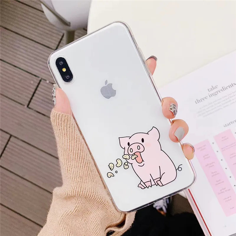 JIBAN Couple pet pig Cartoon Phone Case for iphone X XR XSMAX 6 6s 6plus 7 7plus 8plus Cases TPU transparent protective cover |
