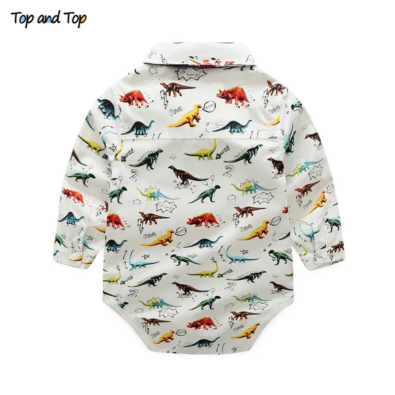 Top and Fashion Baby Boy Clothes Long Sleeve Dinosaur Print Shirt Romper+Suspenders Pants 3Pcs Gentleman Clothing Set |