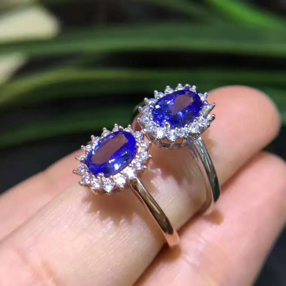 Кольцо женское из серебра 925 пробы с натуральным синим танзанитом|tanzanite stone ring|jewelry