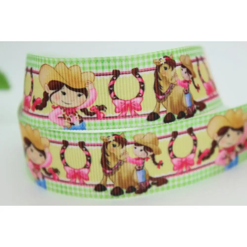 7/8 &quot22 мм Мультфильм Корова Девушки Зеленый Печатных Grosgrain Ленты Луки Diy