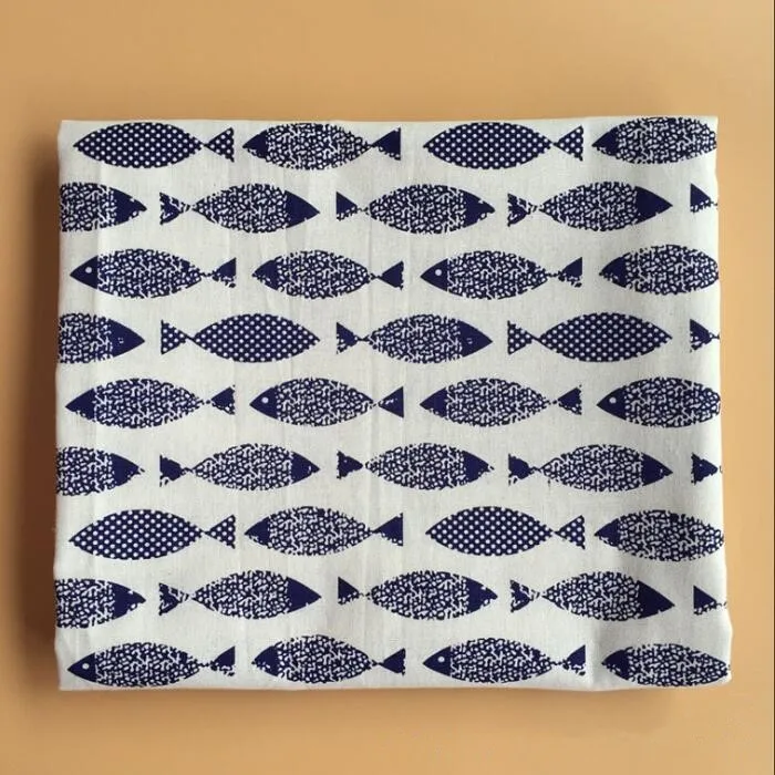 Льняная хлопчатобумажная ткань с принтом маленькой рыбы для декоративной