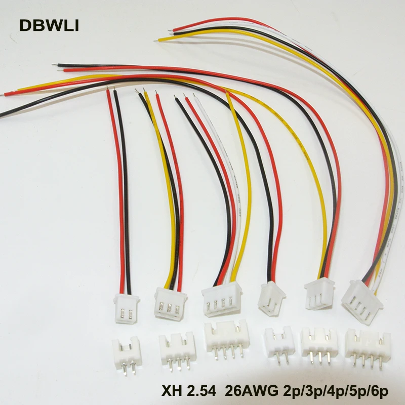 

10Sets XH2.54 XH 2.54mm Wire Cable Connector 2/3/4/5/6P Pin Connectors Plug with 80mm 100mm 150mm 200mm 26AWG