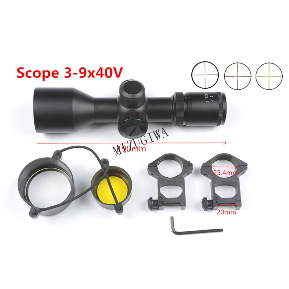 MIZUGIWA Hunting Tactical Rifle Illuminated Scope 3-9x40 V Red Green Mil-dot Reticle Optical Sight 20mm Rail Mount Weaver | Спорт и
