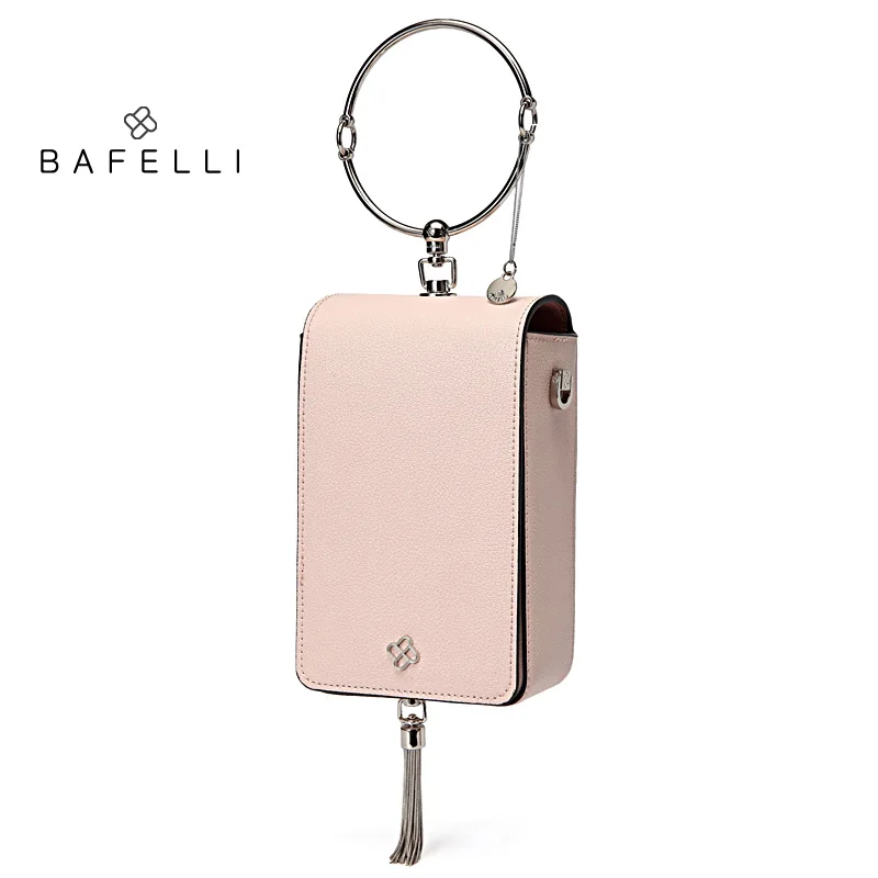 BAFELLI, сумка на плечо из спилка, с металлическими кисточками, bolsos mujer, розовая, красная, с кольцом, сумочка из розового золота, minaudiere, женские сумки-мессенджеры