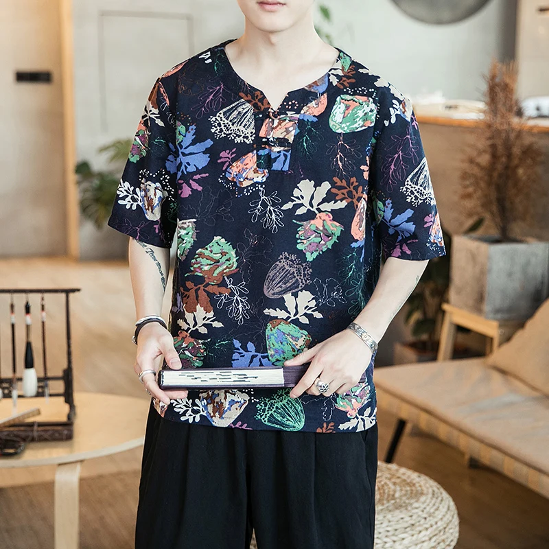 Цветочный галстук краситель половина кнопка вверх короткий рукав мужская