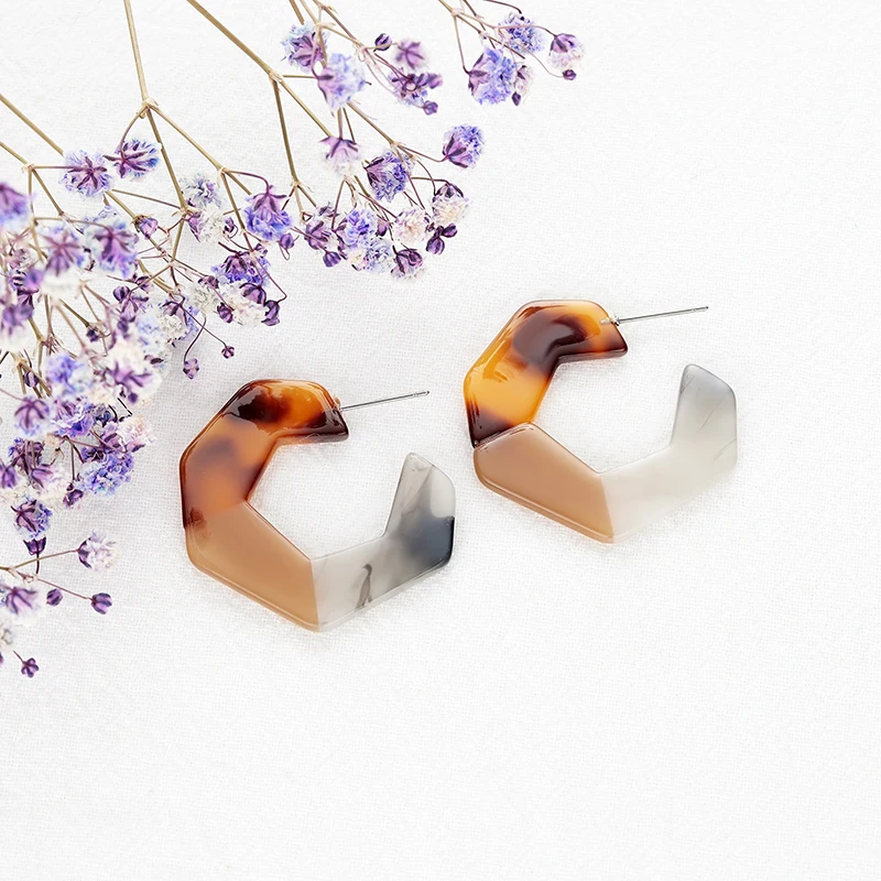 Earrings Fasion Jewelry Geometrically Irregular C-shape Resin Acrylic for Women Exaggerated Bending Leopard Wholesale | Украшения и
