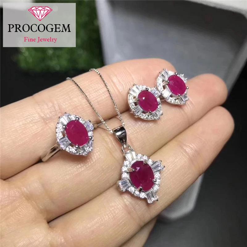 

Classic Natural Ruby Jewelry sets for Women 4.7ct 100% Genuine gemstones Wedding fine Jewelry sets 925 Sterling Silver #306