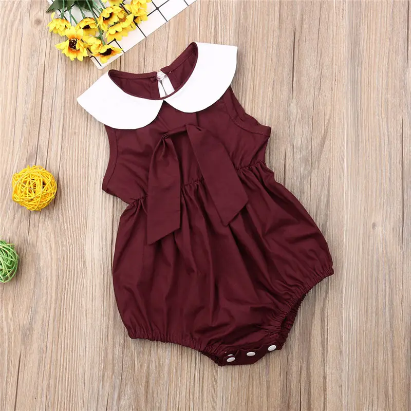 0-24M Bodysuit for Baby Girl Summer Kid Clothes Infant Clothing Toddler Solid Jumpsuit Newborn Bodysuits Peter Pan Collar Outfit | Детская