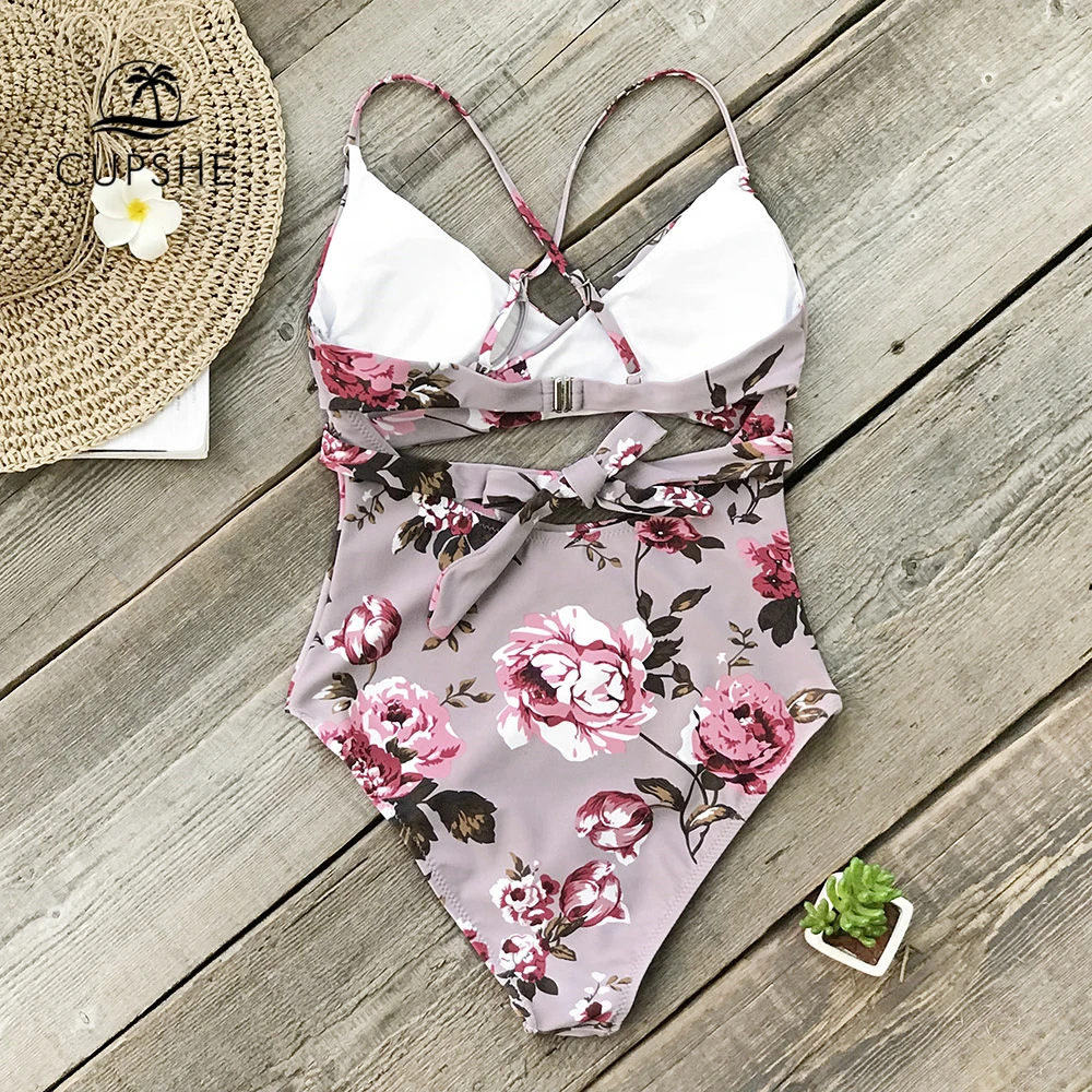 CUPSHE Mauve розовая флористическая накидка цельный купальник женский монокини с
