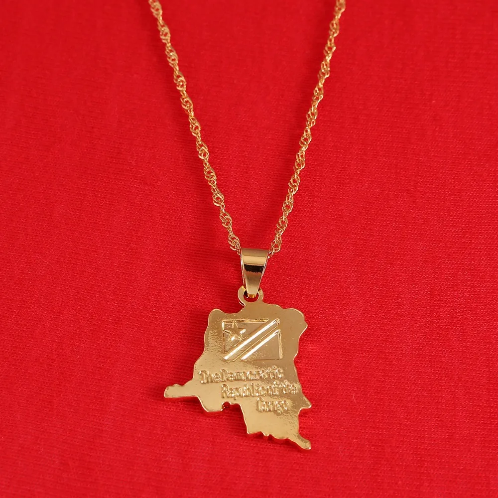 Маленькая Демократическая Республика Конго карта золотого цвета DRC подвеска