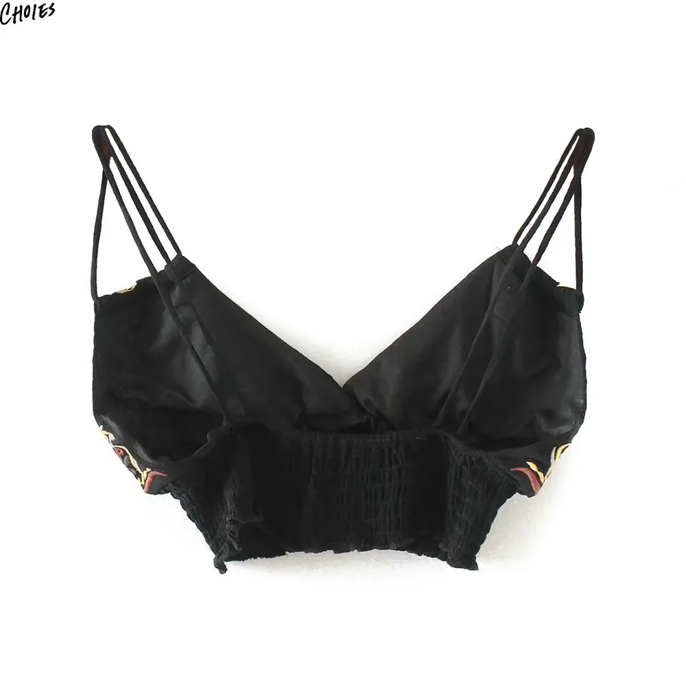 Черный Вышивка цветочный стрейч низ Bralette Для женщин спинки V Средства ухода за