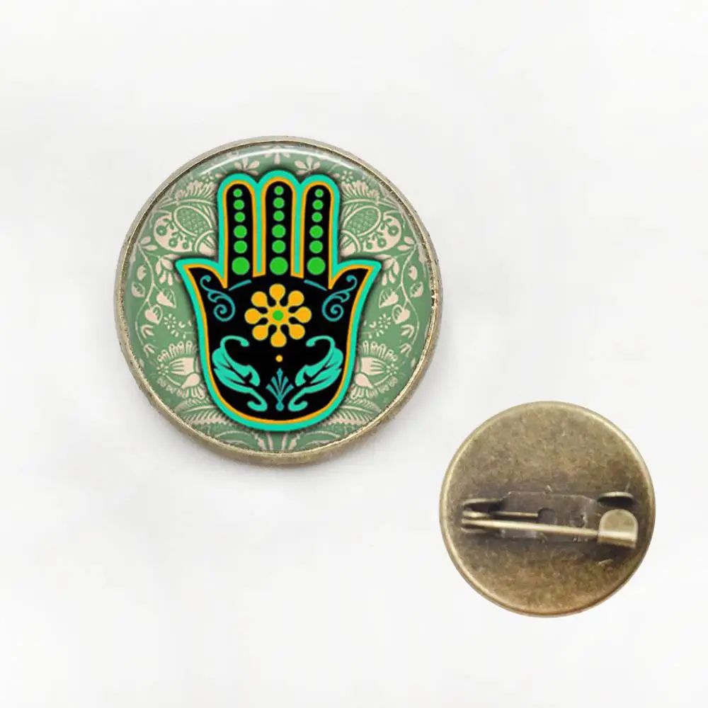 brooch 20mm Зеленый Хамса ручная Мощность ожерелье со стеклянной подвеской Ом, дзен, стеклянный цветок хна искусство кулон ожерелье s для женщин ювелирные изделия - Окраска металла: brooch 20mm