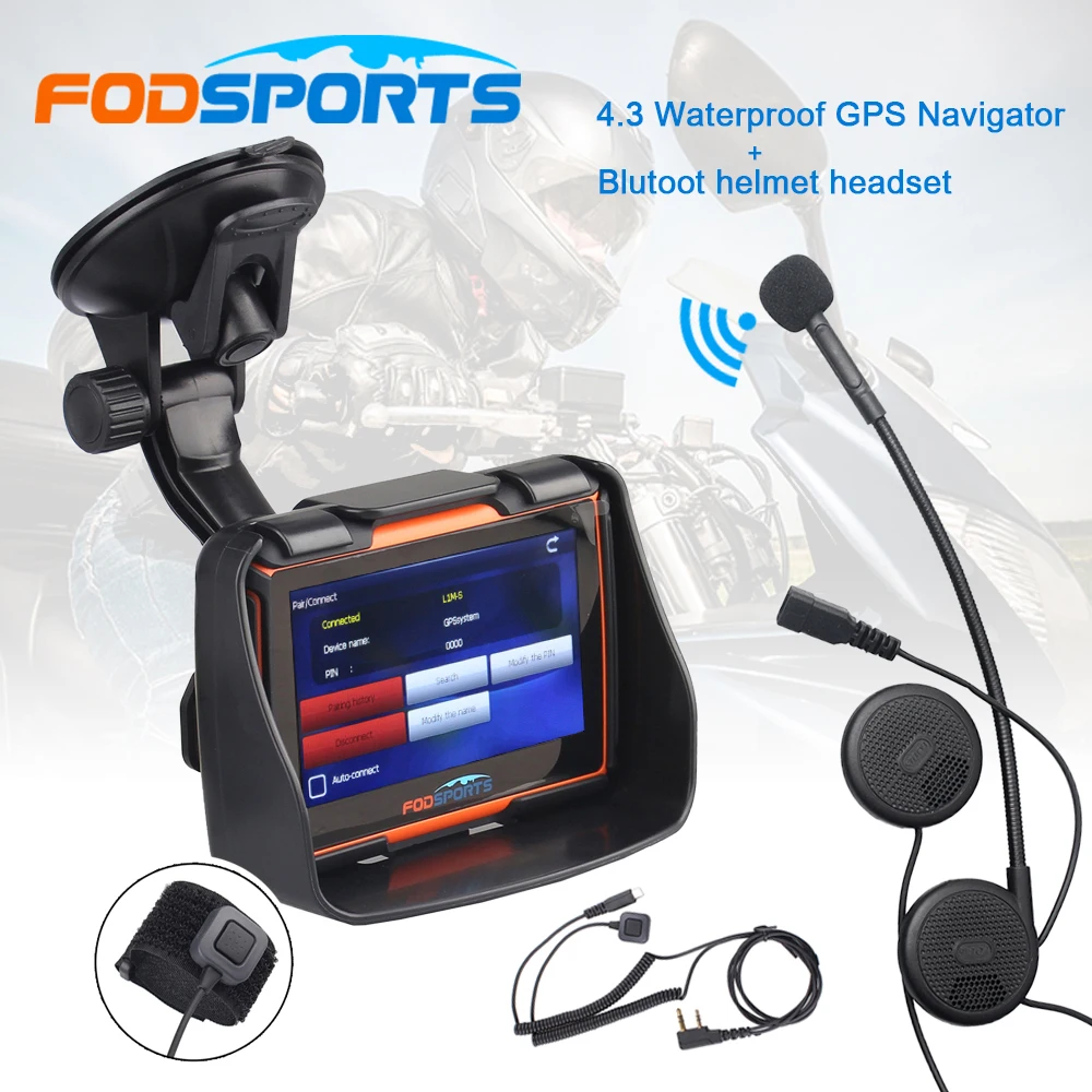 Bluetooth гарнитура + Fodsports 4 3 дюйма GPS навигатор Водонепроницаемая для мотоцикла gps