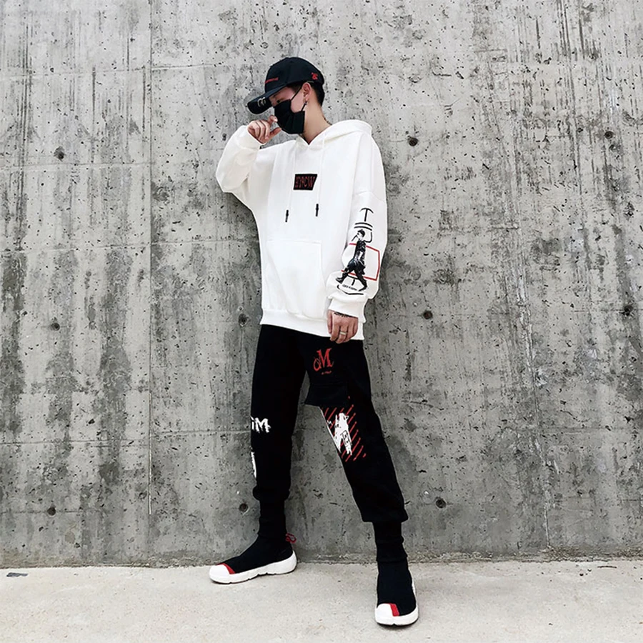 Свободные мужские уличные толстовки повседневный комплект из двух предметов