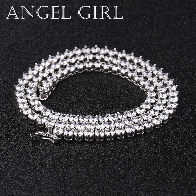 Angelgirl амулеты блестящие 18 дюймов три зубец 4 мм циркон теннис серебро и золото