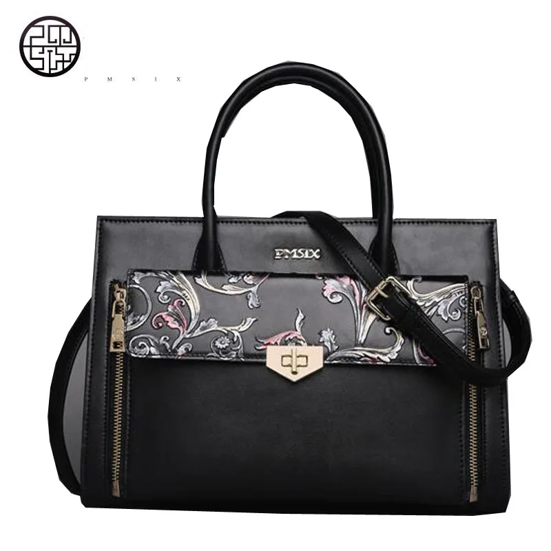 Pmsix Китайский ветер сумки тиснением плечо большой мешок прилив |