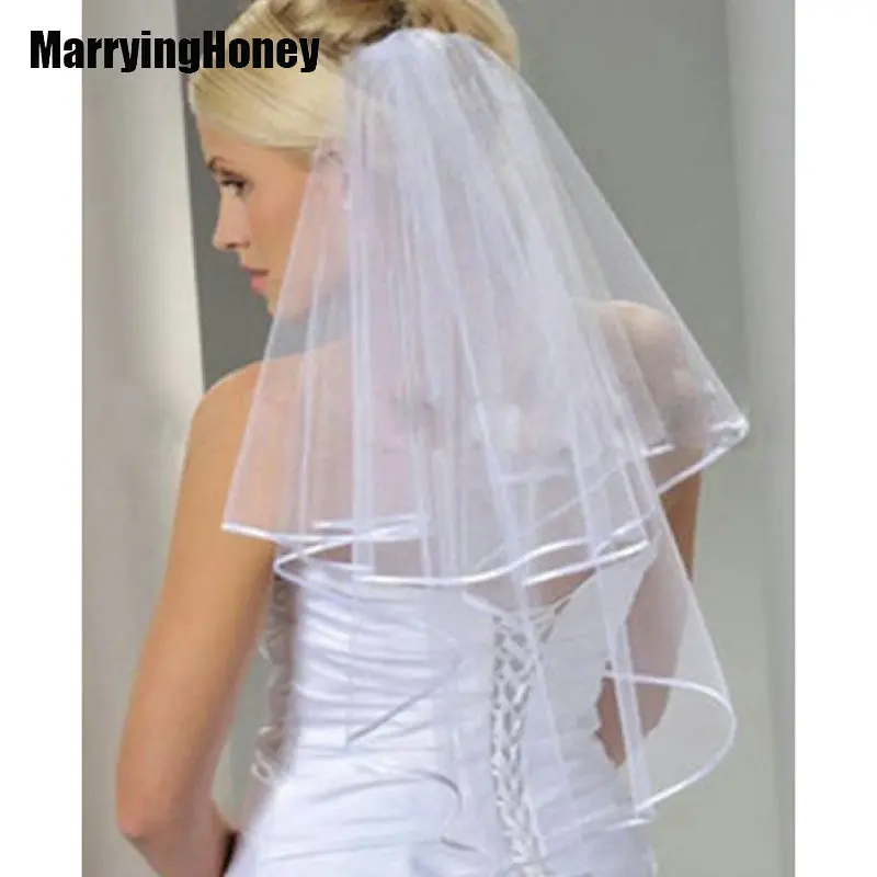 Белая свадебная вуаль цвета слоновой кости фата невесты тюль с расческой край