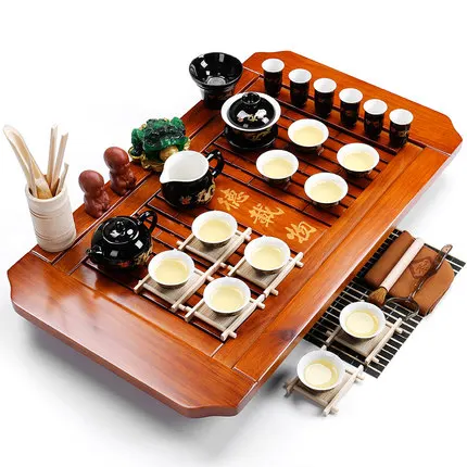 Chinese tea tray set GaiWan Teapot Teacup purple sand ceramic solid wood table home Gift preferred | Дом и сад