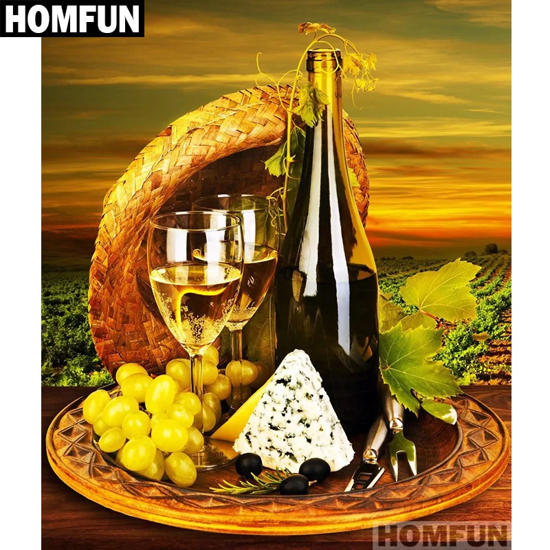 Набор для алмазной вышивки HOMFUN A01747 картина вино и виноград с