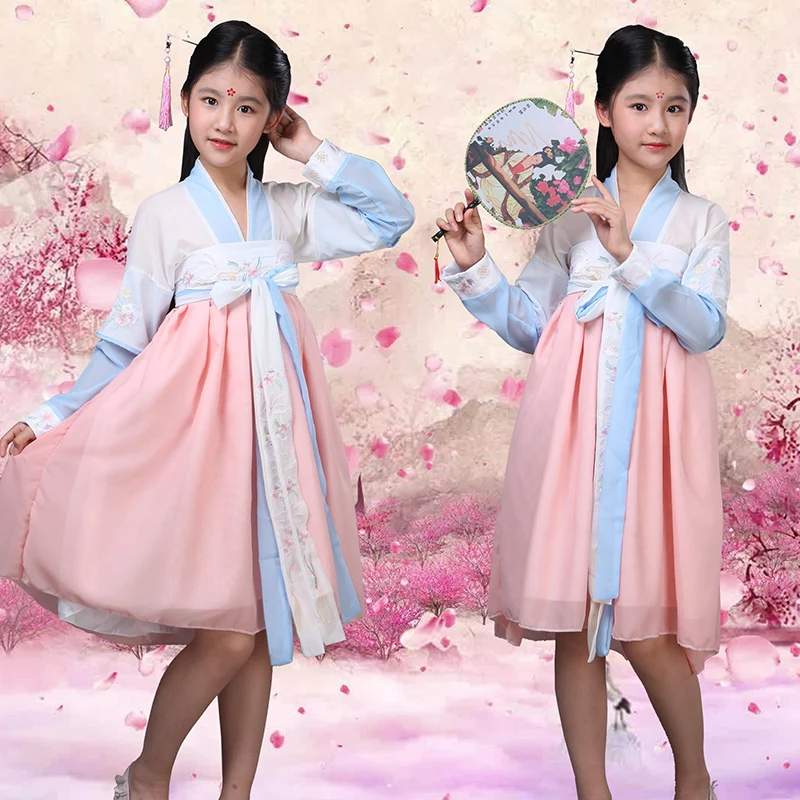 Платье Tang Hanfu с длинным рукавом традиционная одежда для девочек китайский костюм