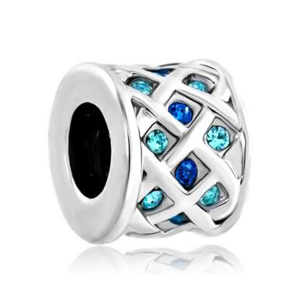 Слайд шарм Бесплатная доставка синие кристаллы Вязание барабан Шарм бусины