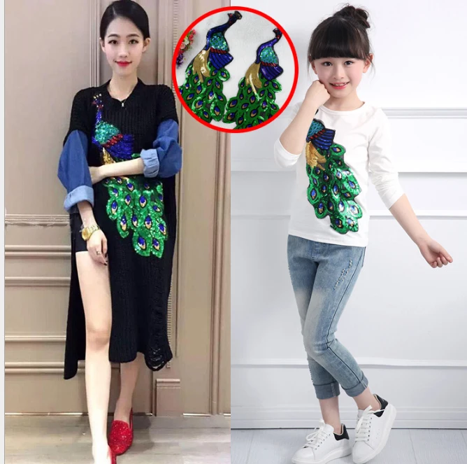 1 шт. Яркие Блестки павлин вышивка ткань большая аппликация нашивка Африканское