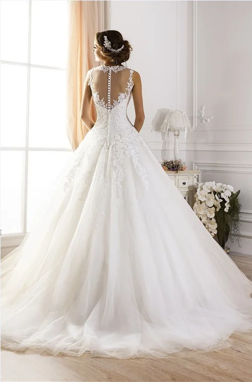 2017 на заказ Vestidos De Novia A Line Иллюзия декольте сексуальное свадебное платье с