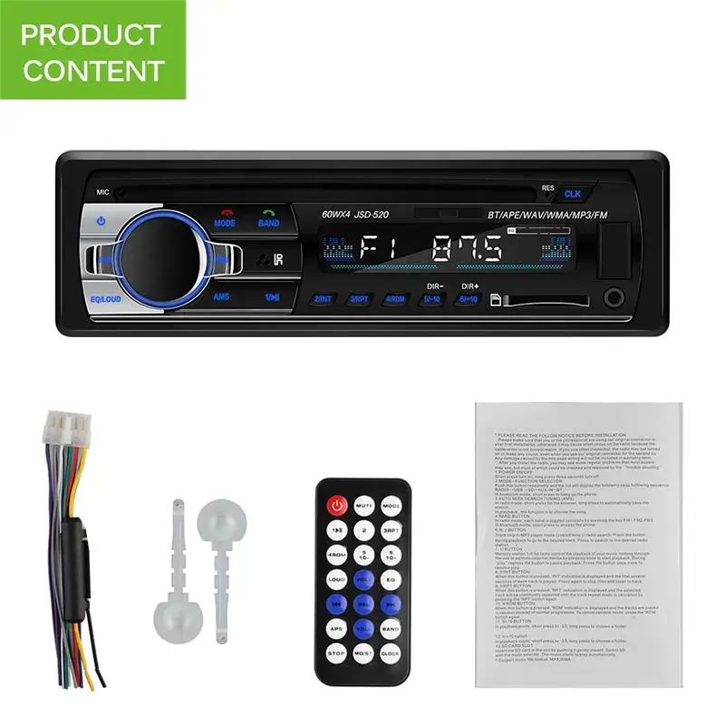 car radio 1 шт. 12 в автомобильный радиоприемник Bluetooth автомобильный стерео In-Dash 1 Din FM Aux Входной приемник SD USB MP3/MP4 MMC WMA автомобильный радиоприемник MP3 плеер - Цвет: car radio