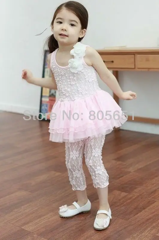 Новые Девушки Mini Dress Рукавов Футболки Брюки Леггинсы Летом Наряды 2-7 Лет Дети