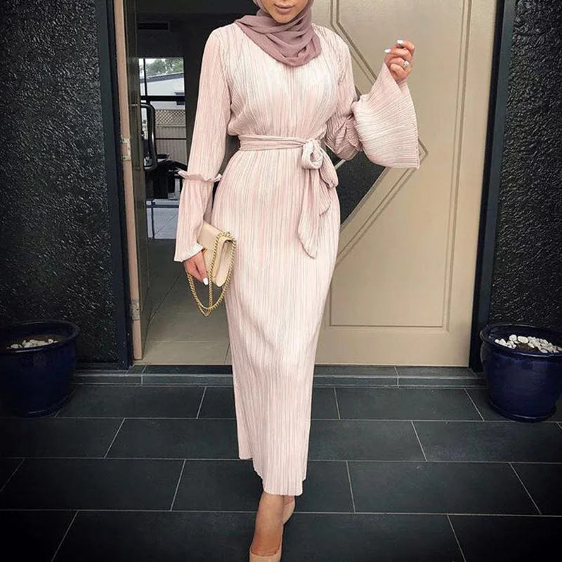 Abaya Дубай Турция арабский Elbise Плиссированное мусульманское хиджаб платье Qatar Oman - Фото №1