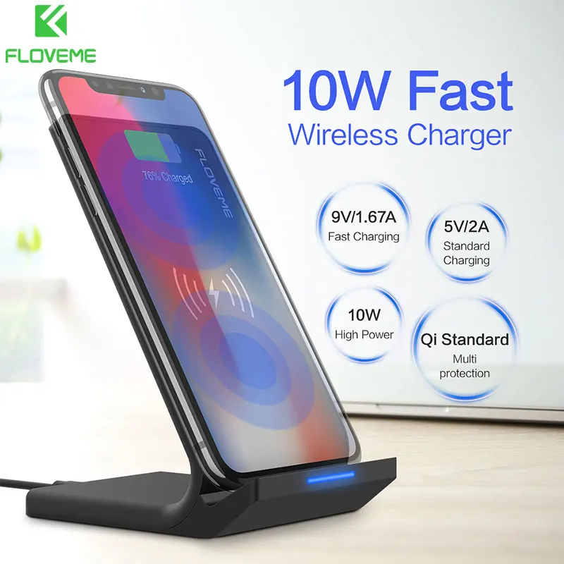 Qi Беспроводной Зарядное устройство для iPhone X 8 9 XS Plus плюс FLOVEME 10 Вт быстро зарядки