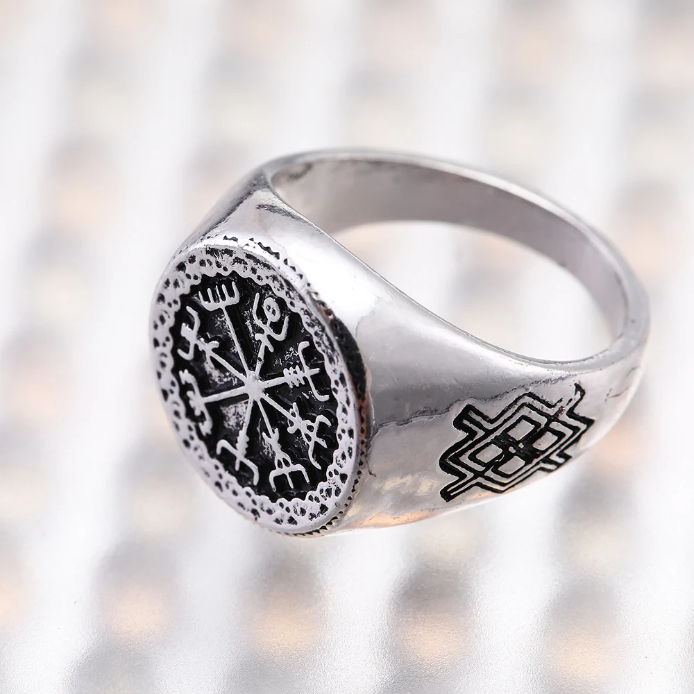 Кольцо Dawapara vegvisir Mammen стиль Рунический компас мужской черный античный