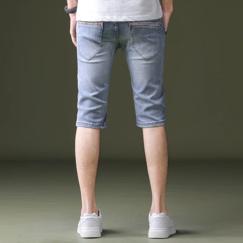 Мужские рваные шорты прямые джинсовые из 98% хлопка Бермуды Мужская брендовая