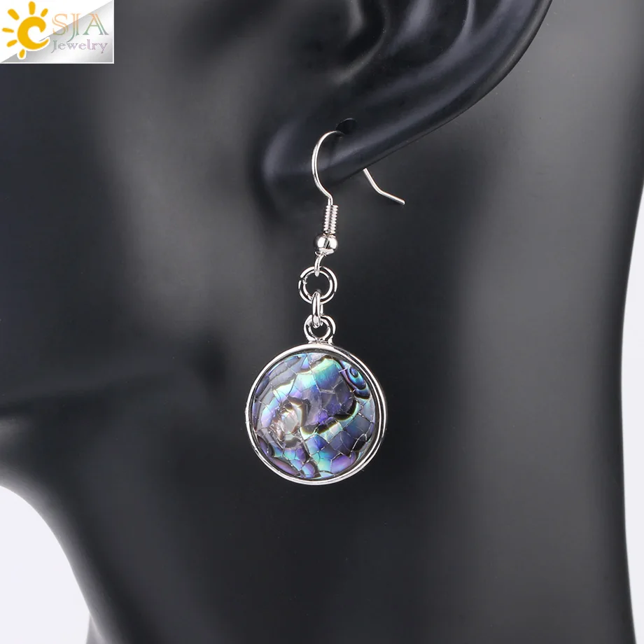 Женские круглые серьги-подвески CSJA серебряного цвета с ракушками простой дизайн