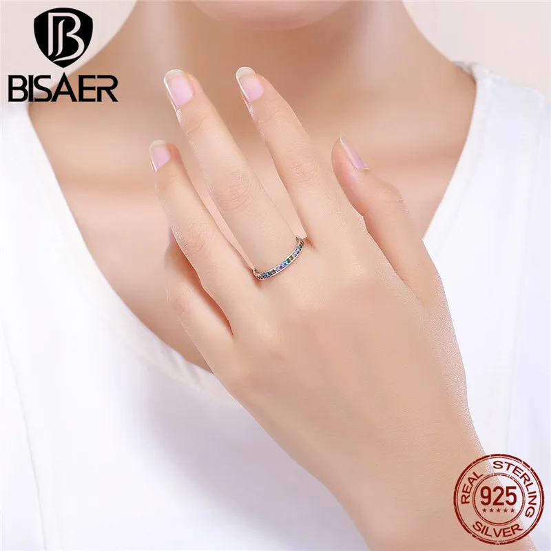 

2019 Silver Rainbow Silver Rings 925 Sterling Silver Colorful CZ Stackable Finger Ring for Women Fashion Jewelry GXR392