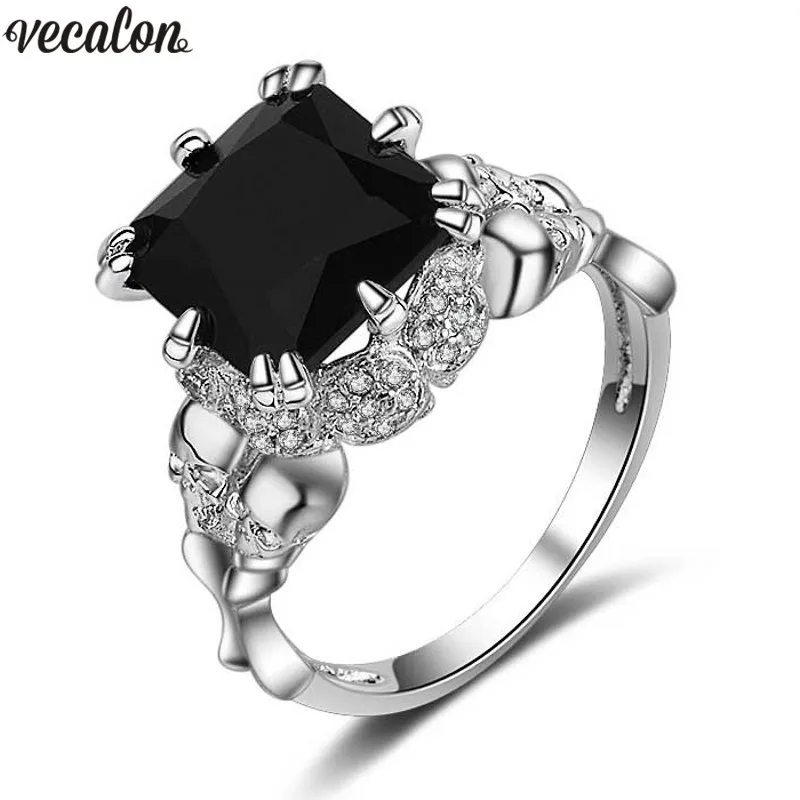 Vecalon антикварное женское кольцо с черепом черный AAAAA Цирконий cz обручальное для