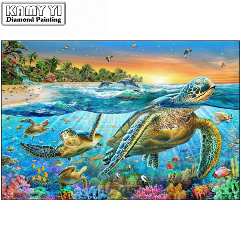 

Алмазная картина, вышивка крестом, морская черепаха, сделай сам, полностью бриллианты, ручная работа, декор для стен, вышивка, LK1