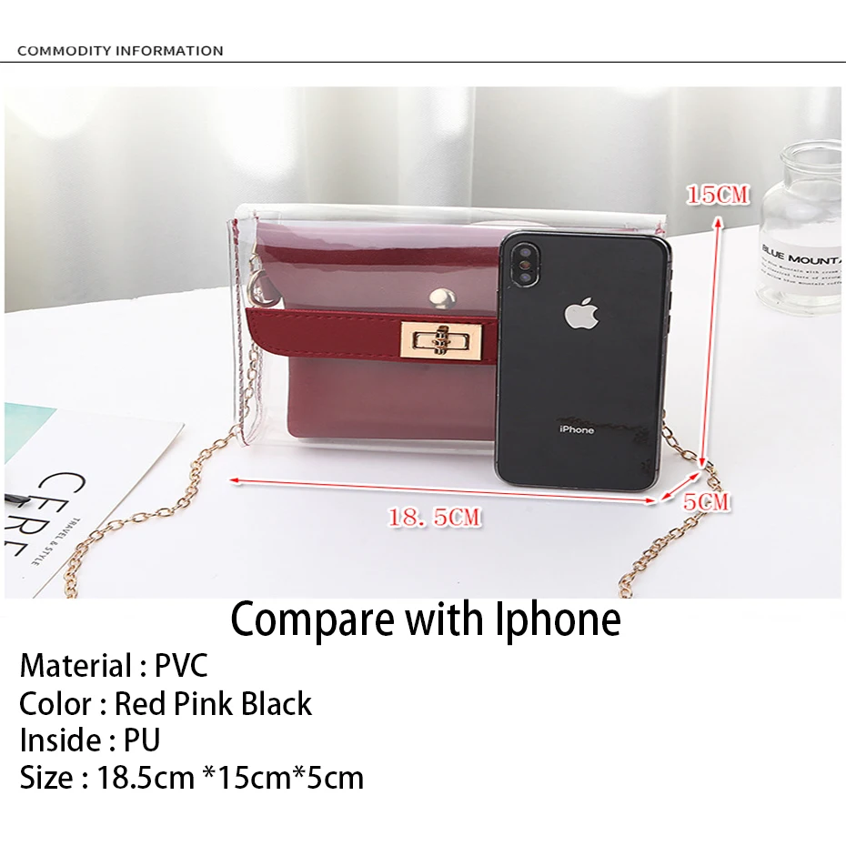 Женская прозрачная сумка из ПВХ сумка-портфель Модные прозрачные сумки через