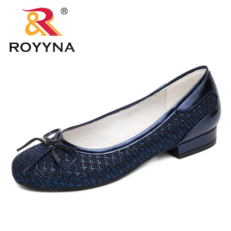 BLUE ROYYNA/Новые модные женские туфли-лодочки женские модельные туфли с бантом женские офисные туфли без застежки женские свадебные туфли с круглым носком - Цвет: BLUE