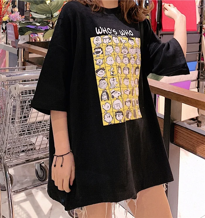 L & Y/женская футболка большого размера с мультяшным принтом Vestido Модный пуловер